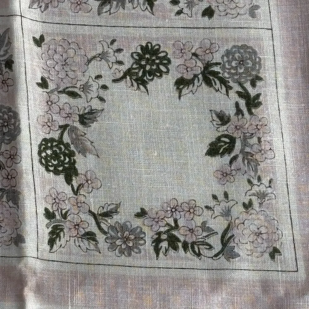 Vintage mid century printed cotton tablecloth 1950’s pink & white floral border